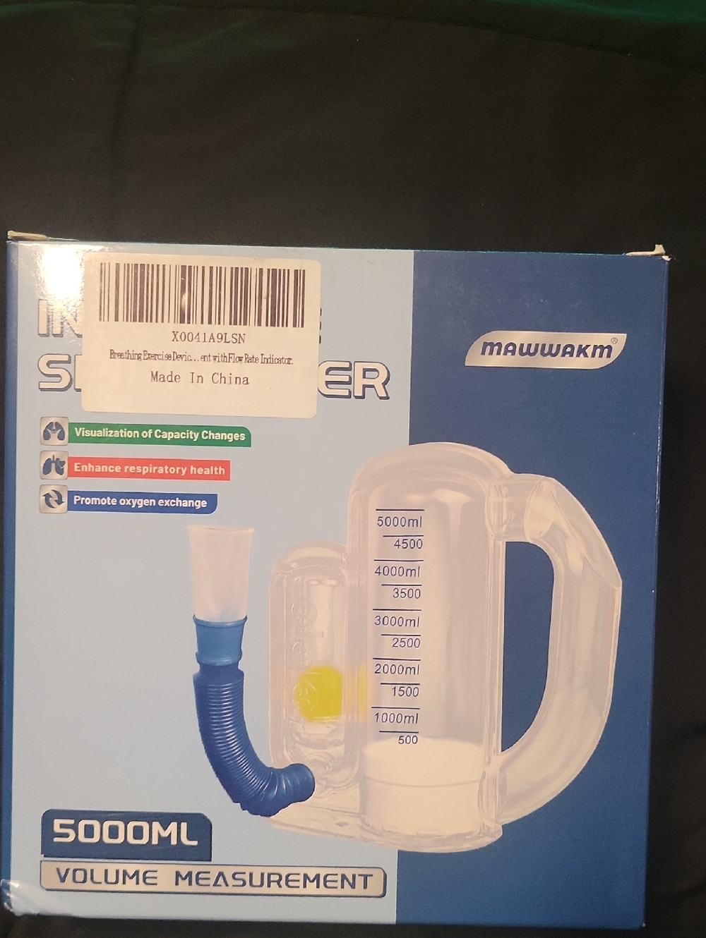 Mawwkm 5000ml Respiratory Volume Trainer - Clear/Blue